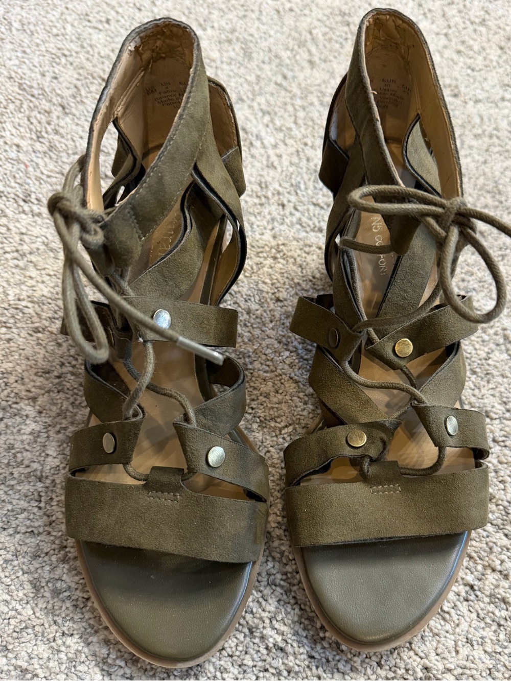 Naturalizer Olive Green Suede Lace-Up Heels